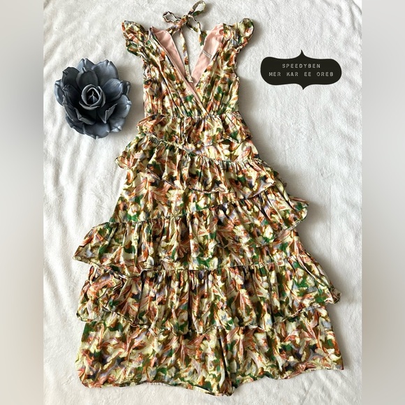 Marie Oliver Marisol Dress Floral Ruffles Maxi Dress US 4 - Picture 3 of 13